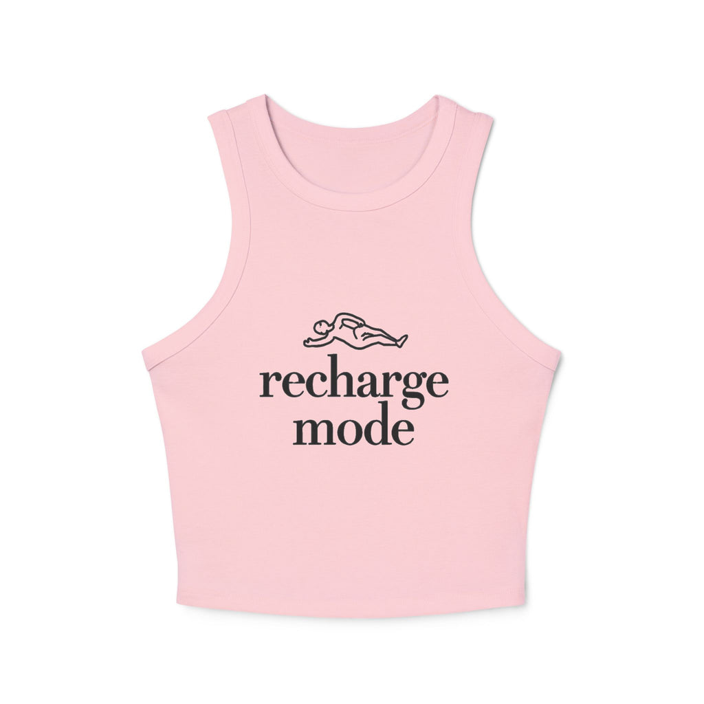 Recharge Mode Racer Tank Top - Women's Relaxed Ribbed Crop Tank with 'recharge mode' Graphic