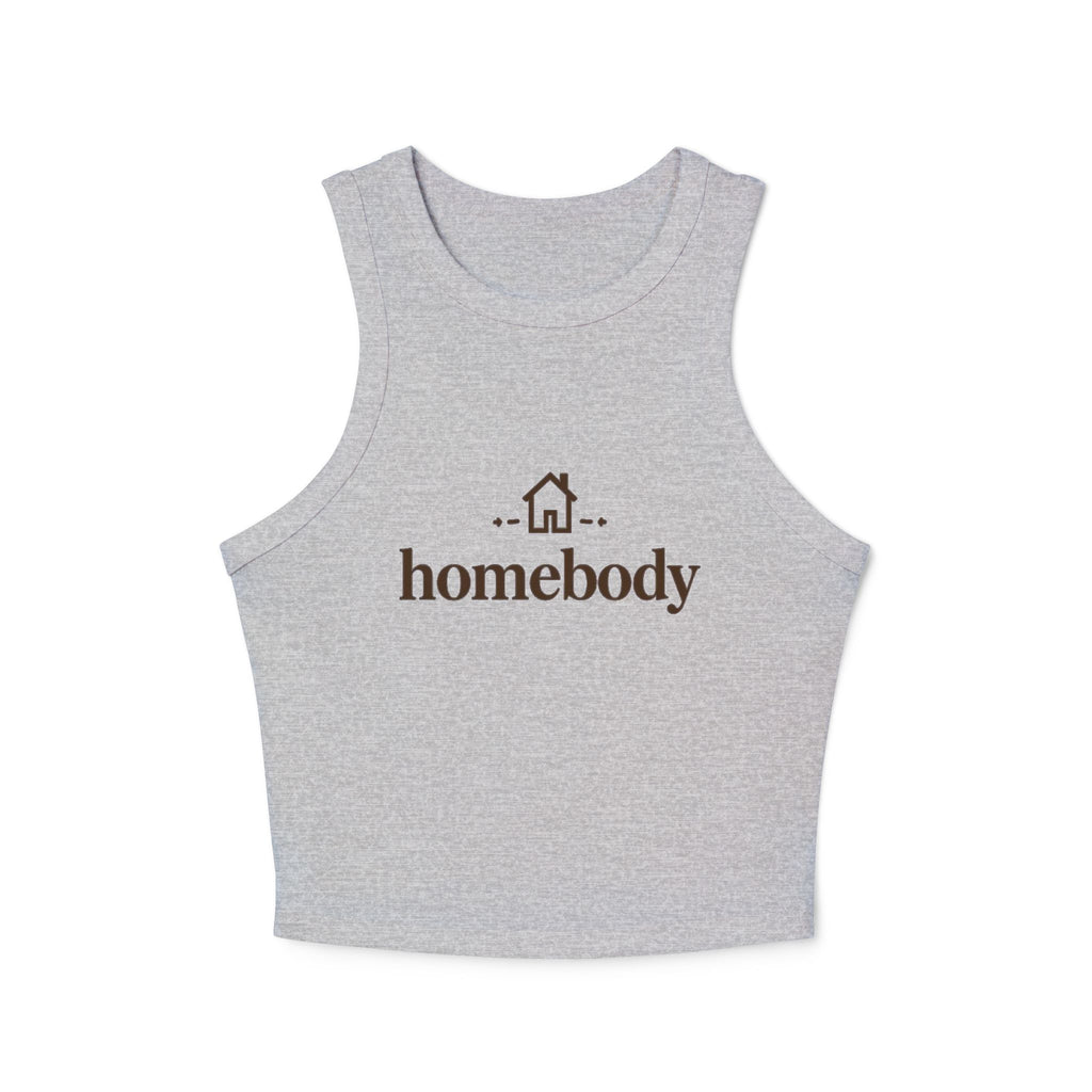 Homebody Women's Racer Tank Top — Cozy Micro Rib Crop with 'homebody' Graphic