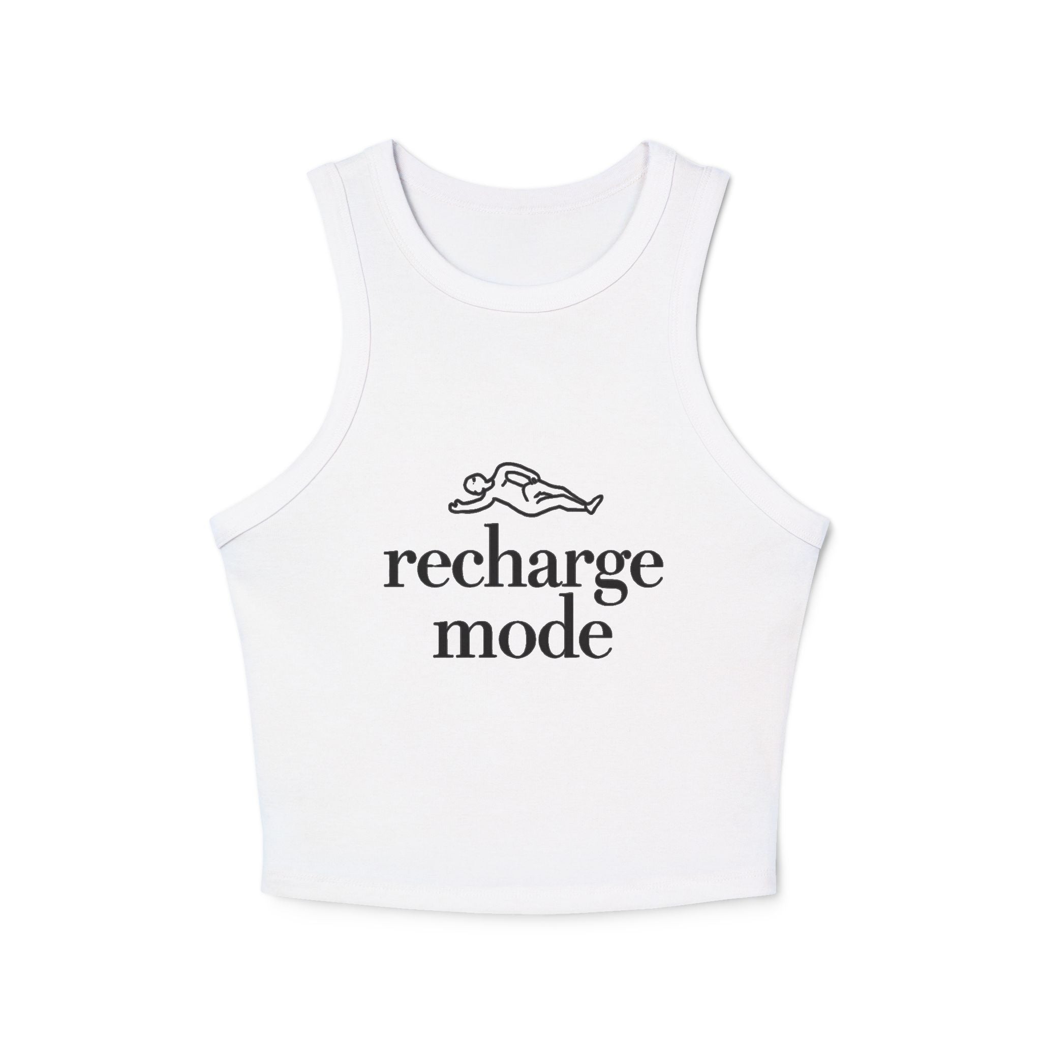 Recharge Mode Racer Tank Top - Women's Relaxed Ribbed Crop Tank with 'recharge mode' Graphic