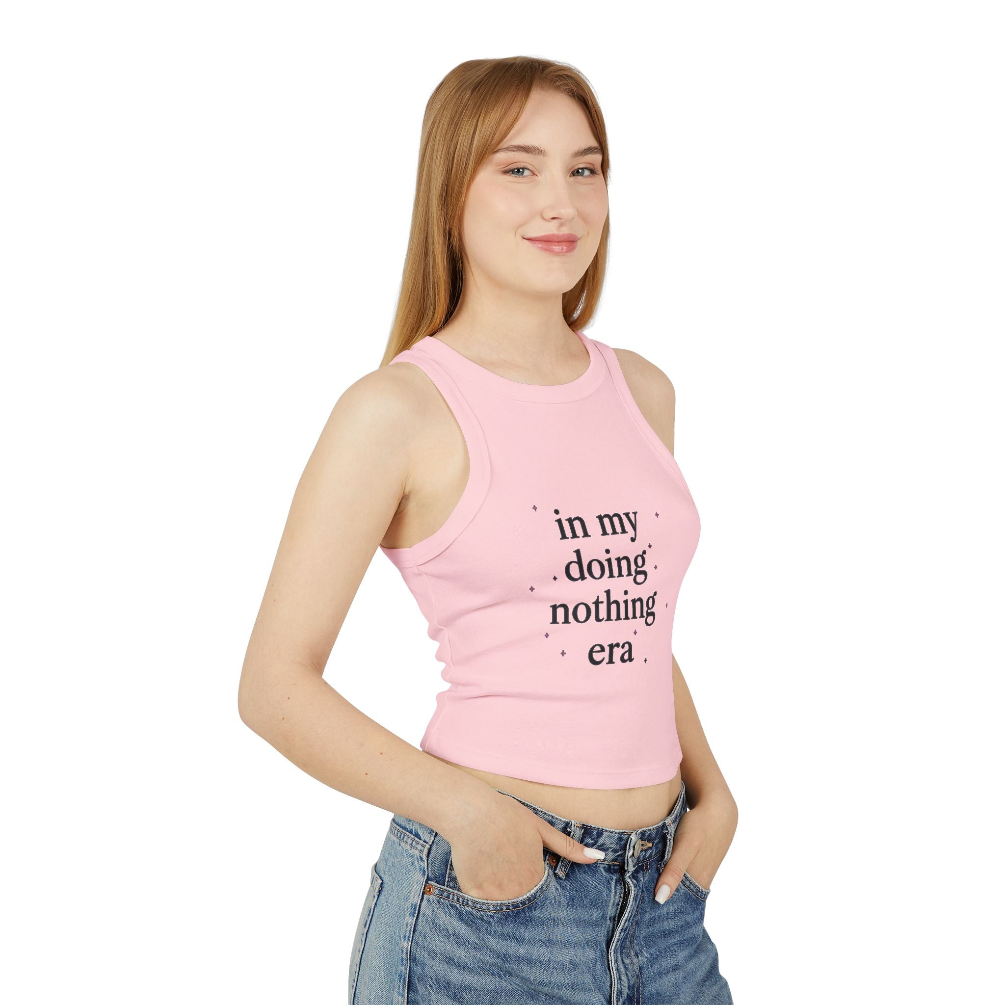Racer Tank — “in my doing nothing era” Graphic Crop Top