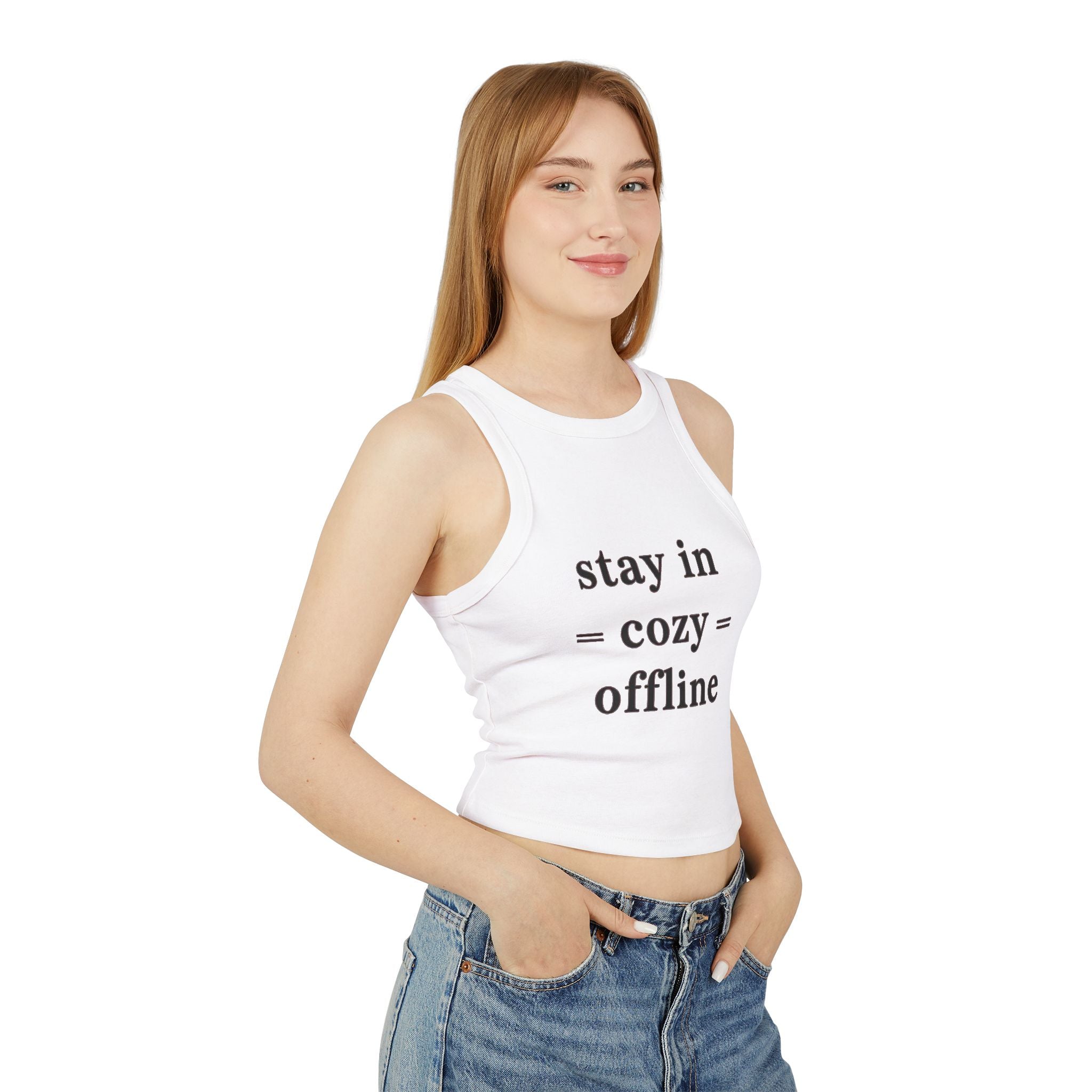 Cozy Offline Racer Tank — Stay In Cozy Offline Women's Ribbed Crop Top