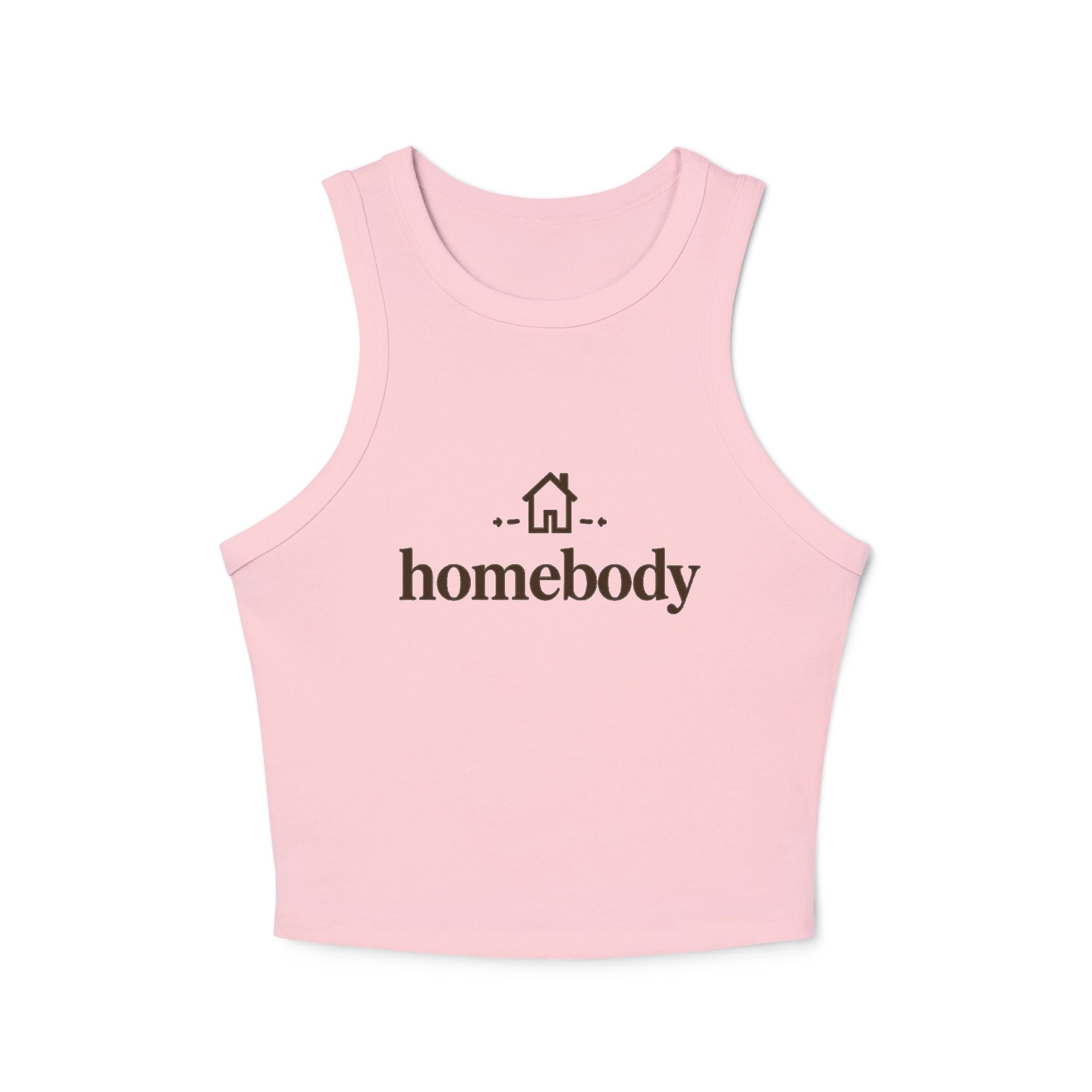 Homebody Women's Racer Tank Top — Cozy Micro Rib Crop with 'homebody' Graphic