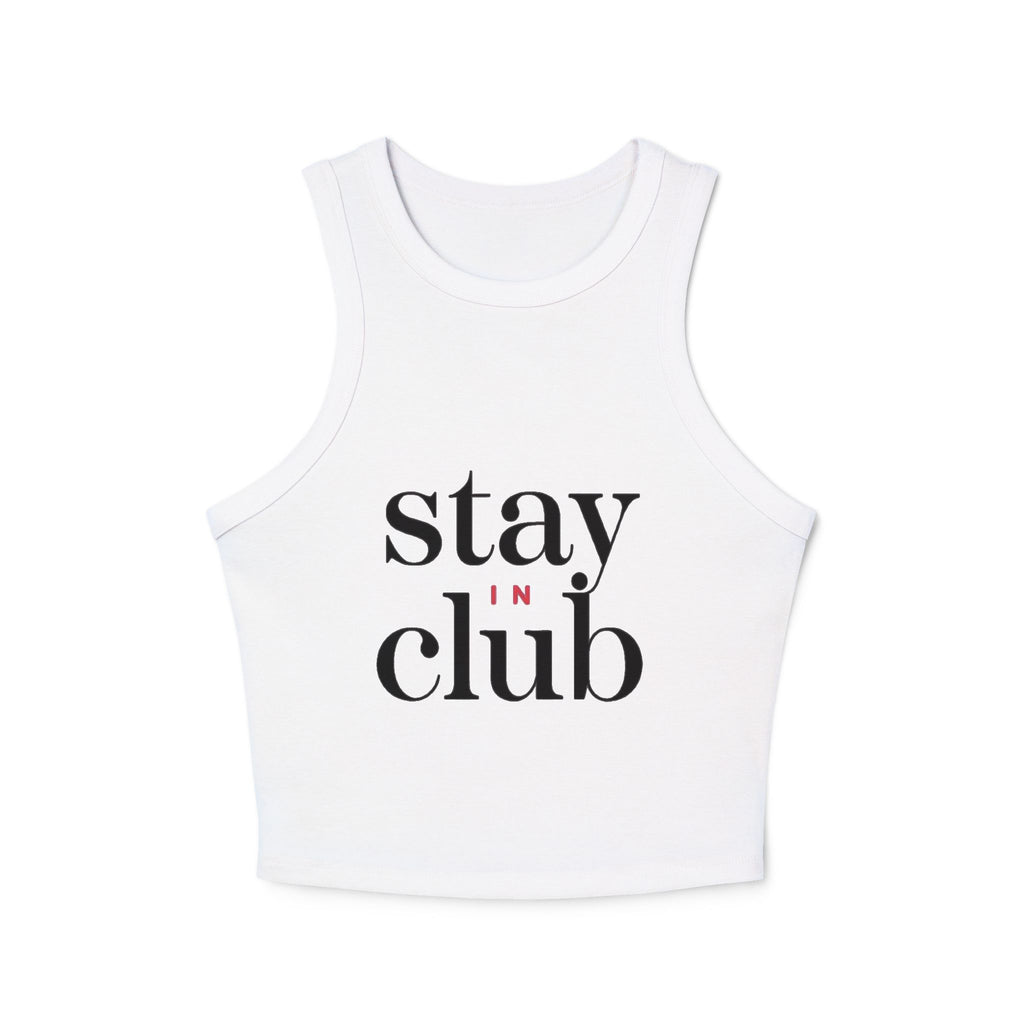Stay In Club Crop Tank Top — Women's White Ribbed Racerback