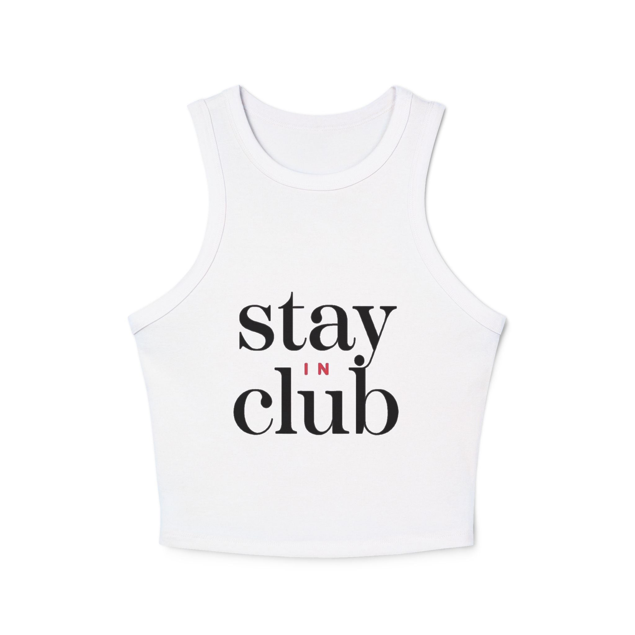 Stay In Club Crop Tank Top — Women's White Ribbed Racerback